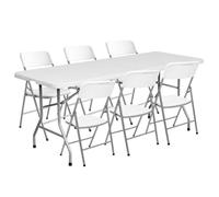 LOLAhome Conjunto Mesa 180 cm y 6 Sillas Plegable, de Acero Anticorrosión y HDPE | Resistente, fácil Transporte, fácil Montaje | Ideal Acampadas, Picnic, Catering, Jardín, Terraza