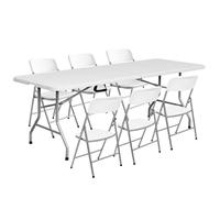 LOLAhome Conjunto Mesa 244 cm y 6 Sillas Plegable, de Acero Anticorrosión y HDPE | Resistente, fácil Transporte, fácil Montaje | Ideal Acampadas, Picnic, Catering, Jardín, Terraza