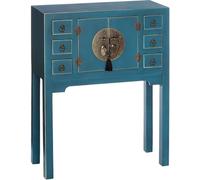 LOLAhome Consola de 6 cajones y 2 Puertas Oriental Azul de Madera para la Entrada Sol Naciente