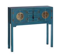 LOLAhome - Consola de 3 cajones y 4 Puertas Oriental Azul de Madera para Entrada o Salón. Diseño rústico Artesanal con Cierres imantados para Mayor Seguridad. Medidas 90x95x26 cm.
