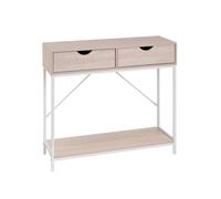 LOLAhome - Consola de Metal Blanco y Madera con 2 cajones de 80x30x75 cm. Mueble recibidor Estable con Estante Inferior, Decorar entradas aportando Orden y Calidez Natural.