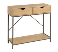 LOLAhome Consola para Recibididor Color Moka y Natural con 2 Cajones, Mueble Decorativo para Entrada, Salón o Cocina de Madera y Metal de 75x80x30 cm