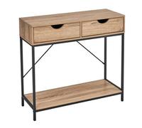 LOLAhome - Consola Urban Laminado Natural con 2 cajones y Estante de 80x75x30 cm. Estilo Industrial Robusto Que combina Madera y Metal Negro para organizar tu Entrada con Las Tendencias.