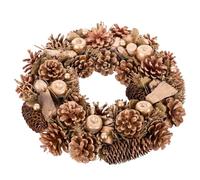 LOLAhome Corona de Navidad para decoración de Puertas o Interiores. Combina el Color Marrón Natural con toques de Dorado y está Adornada con Piñas. Una Pieza Elegante Que Mide 36x36x9 cm.