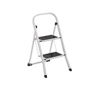 LOLAhome Escalera de 2 Peldaños, Escalera Plegable Antideslizante, Asa Superior, Sistema de Seguridad, Peldaños y Tapas Antideslizantes, Capacidad 150 kg, Blanca de Acero de 82x54x45 cm