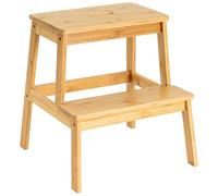 LOLAhome - Taburete Escalera de Madera de bambú | Taburete banqueta con 2 escalones de 47x43x42 cm y 80kg de Resistencia