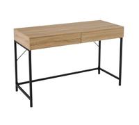 LOLAhome - Escritorio con 2 cajones de Metal Negro y Madera Natural para Zona de Estudio. Estilo Moderno con guías correderas Suaves para organizar Material de Oficina. 116x48x76 cm.