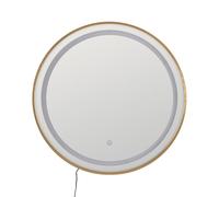 LOLAhome Espejo de Pared Redondo de 60 cm con Luz Led Blanca de 4500 Kelvin con Botón Táctil y Enchufe Europeo con Marco Dorado