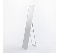 LOLAhome - Espejo de pie de Cuerpo Entero con Marco de Madera Blanco de 151x31 cm. Pie Plegable para Colgar en la Pared. Ideal para vestidores y dormitorios. Moderno, Minimalista, Ligero y Estable.