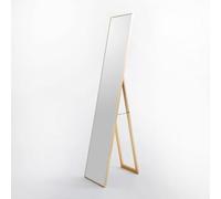 LOLAhome - Espejo de pie de Cuerpo Entero con Marco de Madera Dorado de 151x31 cm. Pie Plegable para Colgar en la Pared. Ideal para vestidores y dormitorios. Moderno, Minimalista, Ligero y Estable.