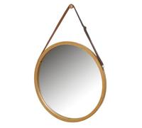 LOLAhome Espejo Redondo de 38 cm con Correa Ajustable de Polipiel, Marco de Bambú Natural. Espejo de Pared para Baño, Comedor, Salón o Recibidor