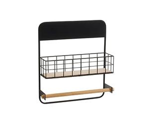 LOLAhome Estante de metal negra con portarrollos de 34x10x39 cm