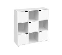 LOLAhome - Estantería Cubo Color Blanco de 90x90x29 cm. Mueble de Almacenaje Compacto de Tablero de 12mm con 5 Puertas y 4 Huecos Abiertos para Dormitorio, Salón, Estudio, Oficina