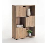 LOLAhome - Estantería Cubo Color Madera Marrón de 90x60x29 cm. Mueble de Almacenaje Compacto de Tablero de 12mm con 3 Puertas y 3 Huecos Abiertos para Dormitorio, Salón, Estudio, Oficina