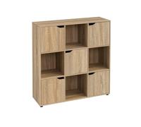 LOLAhome - Estantería Cubo Color Madera Marrón de 90x90x29 cm. Mueble de Almacenaje Compacto de Tablero de 12mm con 5 Puertas y 4 Huecos Abiertos para Dormitorio, Salón, Estudio, Oficina