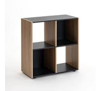 LOLAhome - Estantería Cubo contemporánea de 4 Huecos en Madera laminada Negra y Natural de 60x60x29 cm. Mueble Organizador versátil, Decora con Estilo tu salón, Oficina, Estudio o Dormitorio.
