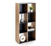 LOLAhome Estantería Cubo, Librería Estantería de 8 Cubos de Madera MDF Negra y Natural, Adecuada para Estudio, Oficina, Sala de Estar, Dormitorio
