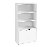 LOLAhome - Estantería de Madera en Color Blanco de 120x60x29 cm. Librería con Puertas y Compartimentos Abiertos. Mueble Almacenaje para Estudio,Dormitorio, Salón, Oficina y Bilbioteca