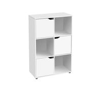 LOLAhome Estantería de Madera, Librería con Puertas y Compartimentos Abiertos, Mueble almacenaje, Organizador, en Color Blanco de 90x60x29 cm para Estudio, Dormitorio, Salón, Oficina y Biblioteca