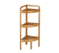 Lola Home Estantería de rincón nórdica con 3 estantes con repisa marrón de bambú para baño de 29x29x85 cm
