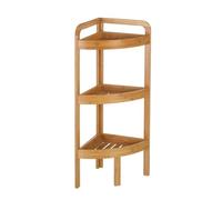 Lola Home Estantería de rincón nórdica con 3 estantes con repisa marrón de bambú para baño de 29x29x85 cm