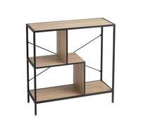 LOLAhome - Estantería geométrica con 5 estantes de Madera Natural Clara y Metal Negro 80x30x147 cm para salón. Estilo Industrial versátil Que Organiza Libros y decoración con Gran Estabilidad
