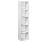 LOLAhome - Estantería Librería Cubo con 5 Estantes de Tablero de Laminado Color Blanco de 132x30x24. Mueble para Despacho, Librería, Dormitorio o Despensa. Soporta 25 kg. Requiere Montaje