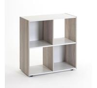 LOLAhome Estantería librería Cubo con 4 Huecos y 2 Niveles de Tablero Laminado Bicolor de Madera Beige y Blanca de 62x60x29 Adecuada para Estudio, Oficina, Sala de Estar, Dormitorio