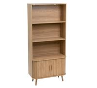 LOLAhome - Estantería marrón de Madera con 3 baldas y 2 Puertas persiana 80x40x172 cm para salón. Mueble de diseño Moderno Helia Que Organiza Libros y Objetos con un Acabado Natural Realista