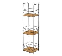 LOLAhome - Estantería organizadora de Metal Negro y Madera de bambú Natural de 16x15x63 cm. Incluye 3 cestas extraíbles y Asas. Mueble Auxiliar versátil para baño, Cocina o Dormitorio.