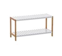 LOLAhome - Estantería Zapatero de bambú Natural con 2 estantes laminados Blancos de 70x26x36 cm. Mueble Auxiliar Ideal para recibidores o baños. Capacidad para 6 Pares de Zapatos