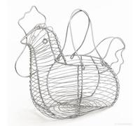 LOLAhome Huevera Gallina Plateada Clásica de Metal - Cesta Organizador Decorativo de 35x27x18 cm para Cocina, con Diseño Original y Material Resistente