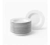 LOLAhome Juego de 12 platos hondos redondos blancos de porcelana de 21 cm. Configura tu vajilla completa moderna para 12 personas a tu gusto