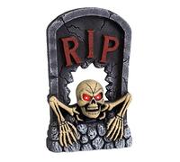 LOLAhome JUINSA Figura decoración Halloween. Lápida Esqueleto con luz, Sonido y Movimiento de Halloween Gris de Foam de 34x55 cm