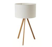 LOLAhome Lámpara de mesa de estilo nórdico con 3 patas y pantalla cilíndrica de color blanco | Lámpara de mesa trípode de bambú natural de Ø 30x55 cm. E14. Bombilla no incluída