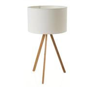 LOLAhome - Lámpara de mesa trípode en bambú natural de Ø30x55 cm. Pantalla cilíndrica de lino blanco. Diseño nórdico versátil para salón o dormitorio. Aporta luz decorativa y moderna.