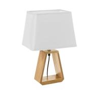 LOLAhome - Lámpara de mesa de madera de 41cm con casquillo E27 y pantalla blanca | Lámpara de mesita de noche de madera marrón nórdica para dormitorio de 26x12x41 cm con pantalla trapezoidal