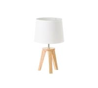 LOLAhome - Lámpara de mesita nórdica de madera de roble beige de Ø 19x33 cm. Estilo trípode con pantalla blanca, ideal para iluminar con suavidad y crear un ambiente relajante en el hogar.