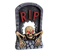 LOLAhome JUINSA Figura decoración Halloween. Lápida Esqueleto con luz, Sonido y Movimiento de Halloween Gris de Foam de 34x55 cm