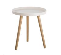 LOLAhome - Mesa Auxiliar de Polipropileno Blanco con 3 Patas de Madera de 40 cm de Diámetro y 43 cm de Altura Moderna para Salón o Dormitorio