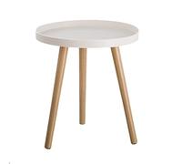 LOLAhome Mesa Auxiliar Redonda de Polipropileno Blanco con 3 Patas de Madera de 40 cm de Diámetro y 43 cm de Altura Moderna para Salón o Dormitorio