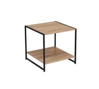 LOLAhome - Mesa Auxiliar Urban Metal Negro y Tablero Natural de 50x50x50 cm. Mesita de Salón Cuadrada con Estante Inferior Ideal Junto al Sofá para Almacenaje. Soporta 30kg