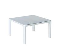 LOLAhome - Mesa de Centro Auxiliar para jardín Thais, Blanca de 70x70 cm, de Aluminio y Cristal Templado, Tratamiento Anticorrosión, Elegante, Resistente y Duradera