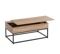 LOLAhome Mesa de Centro Elevable Urban 100x55x40/53 cm con Almacenaje Madera Roble y Metal Negro Mesa Auxiliar Salon Comedor Mesa Baja Industrial para Sofa Comer y Trabajar Portatil