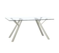 LOLAhome Mesa de Comedor Elegante diseño de Cristal Templado y Base de Metal Negro. Ideal para Espacios compactos. (Beige, 160x90 cm)