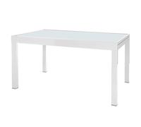 LOLAhome Mesa de Comedor Extensible para jardín Thais, Blanca de 135x90 cm Extensible 270 cm, de Aluminio y Cristal Serigrafiado, Tratamiento Anticorrosión, Elegante y Duradera, para 10 Personas