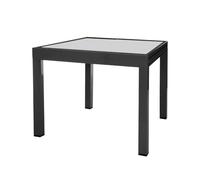LOLAhome Mesa de Comedor Extensible para jardín Thais, Negra de 80x80 cm Extensible 160 cm, de Aluminio y Cristal Serigrafiado, Tratamiento Anticorrosión, Elegante y Duradera, para 6 Personas