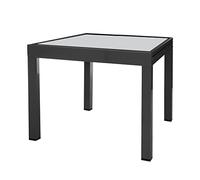 LOLAhome Mesa de Comedor Extensible para jardín Thais, Negra de 90x90 cm Extensible 180 cm, de Aluminio y Cristal Serigrafiado, Tratamiento Anticorrosión, Elegante y Duradera, para 6-8 Personas