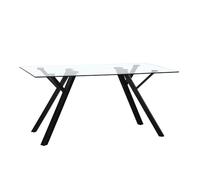 LOLAhome Mesa de Comedor Rectangular Elsa para 8 Personas de 160x90 cm. Estilo Sofisticado con Tablero de Cristal Templado y Base de Metal Negro. Fácil de Limpiar.