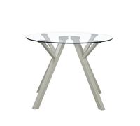 LOLAhome Mesa de Comedor Redonda Elsa para 4 Personas de 100 cm. Combina Cristal Templado con una Base Moderna de Metal Beige. Aporta amplitud y Calidez al Comedor.